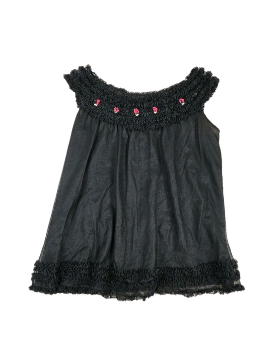 None Tops - Vintage Black Sheer Top Ruffle Trim Flowers Lingerie Whimsigoth Fairy Dainty Lux